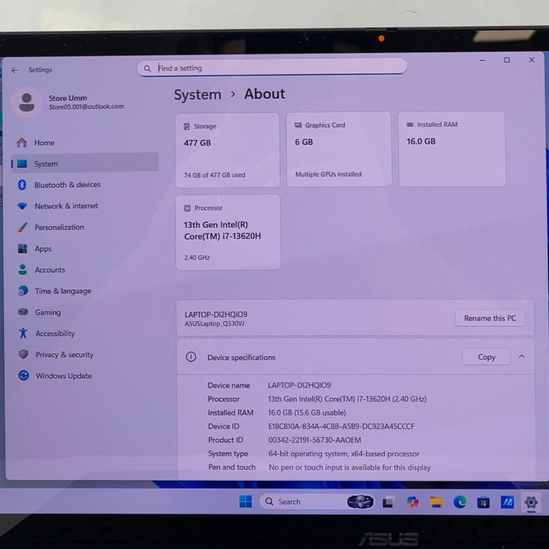 ASUS Creator Q530 15.6" i7-13620H 2.4GHz 16GB RAM 5 SSD GeForce RTX 3050