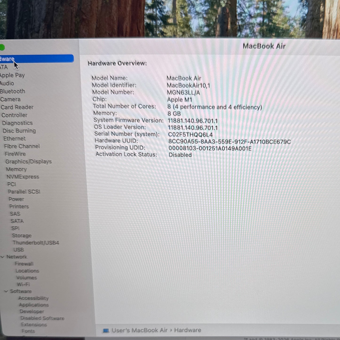 2020 Apple MacBook Air 13.3" M1 7C GPU 3.2GHz 8GB RAM 256GB SSD A2337