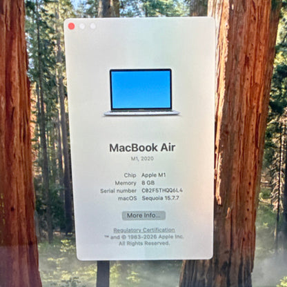 2020 Apple MacBook Air 13.3" M1 7C GPU 3.2GHz 8GB RAM 256GB SSD A2337