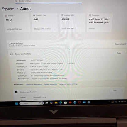 HP Victus 15-FB1013DX 15.6" Ryzen 5 7535HS 8GB RAM 512GB SSD GeForce RTX 2050